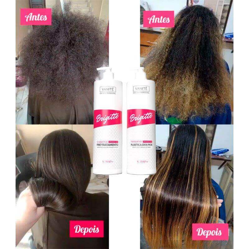 Kit - 1 unit Brazilian Keratin Brigitte + 1 unit Shampoo Brigitte | For All Hair Types | 1000ml (33.8 fl oz) - Make Beauty International
