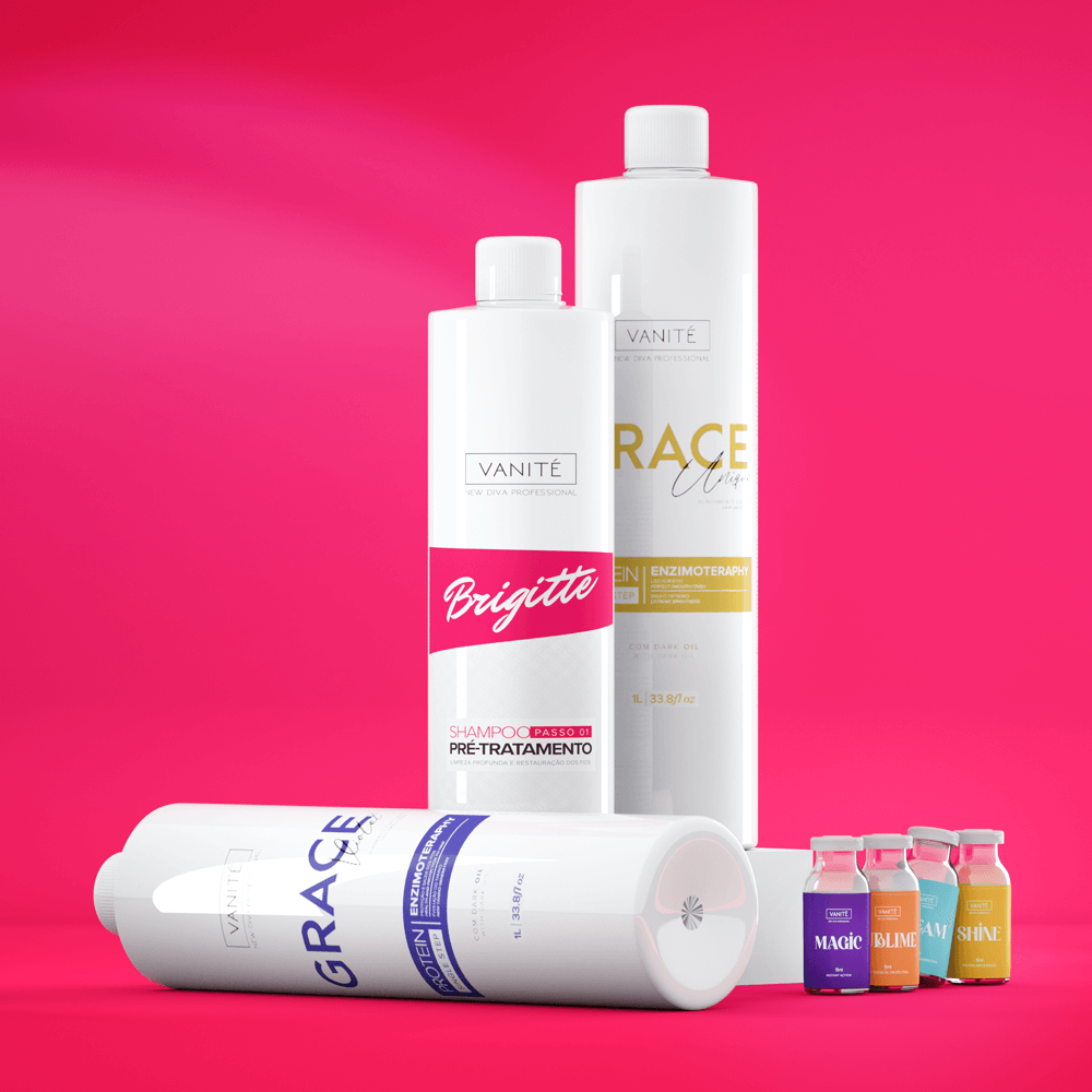 Kit Pro Beauty | 1 und Shampoo Brigitte 1000ml + 1 und Grace Violet 1000ml + 1 und Grace Unique 1000ml & 4 free ampoules - Make Beauty International