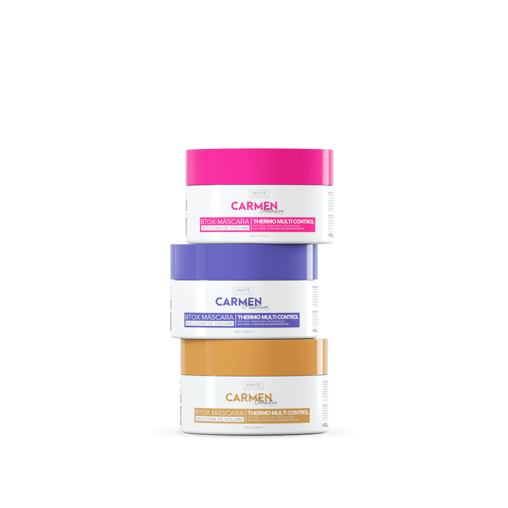 Kit - 1 Unit Btox Carmen Sensitive + 1 Unit Btox Carmen Platinum + 1 Unit Btox Carmen Itensive | Thermo Control Quaternized | 300g - Make Beauty International