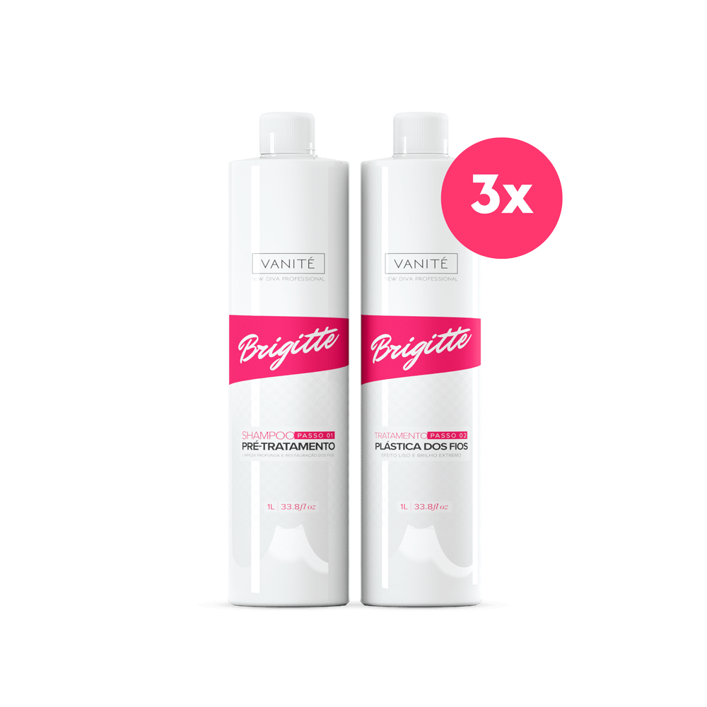 Kit - 3 units Brazilian Keratin Brigitte + 3 units Shampoo Brigitte | For All Hair Types | 1000ml (33.8 fl oz) - Make Beauty International