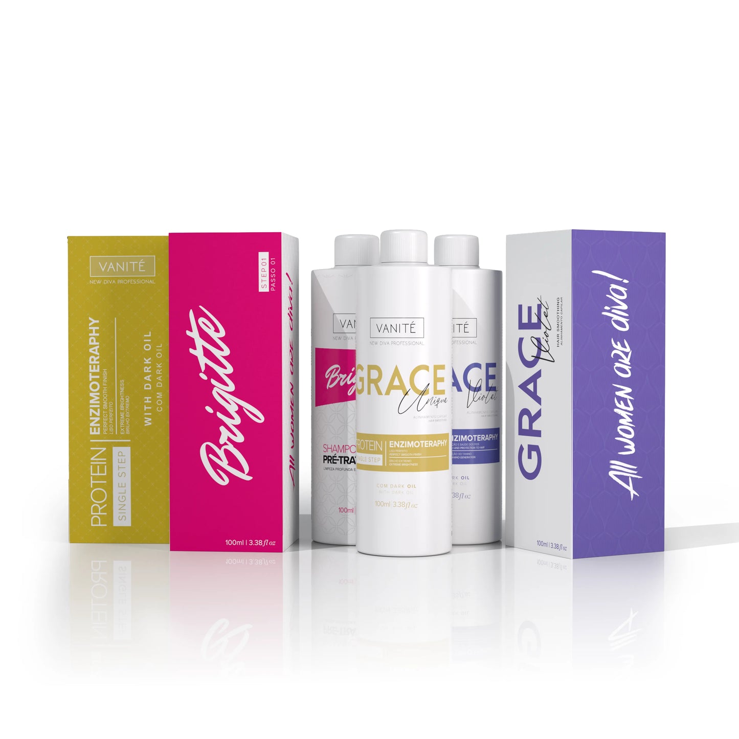 Kit - 1 unit Grace Enzimoteraphy Unique + 1 unit Grace Enzimoteraphy Violet + 1 unit Brigitte Pre-Treatment Shampoo | 100ml