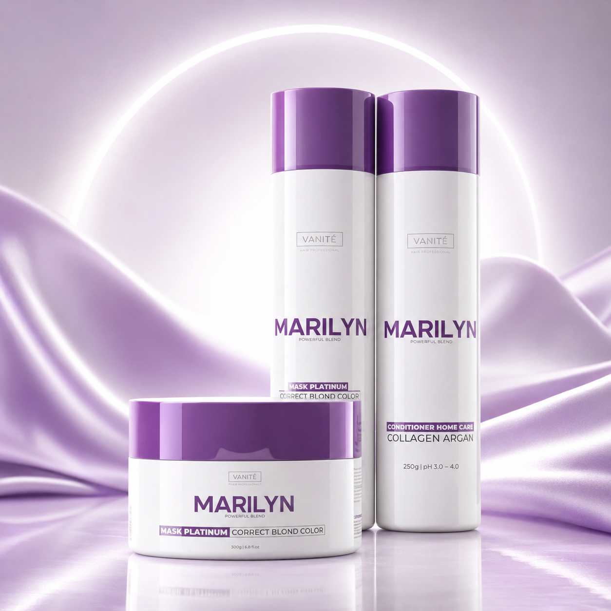 Kit - 6 Units Kotihoito Marlyn | 6 shampoota + 6 hoitoainetta + 6 naamiota | Blondidille ja harmaille