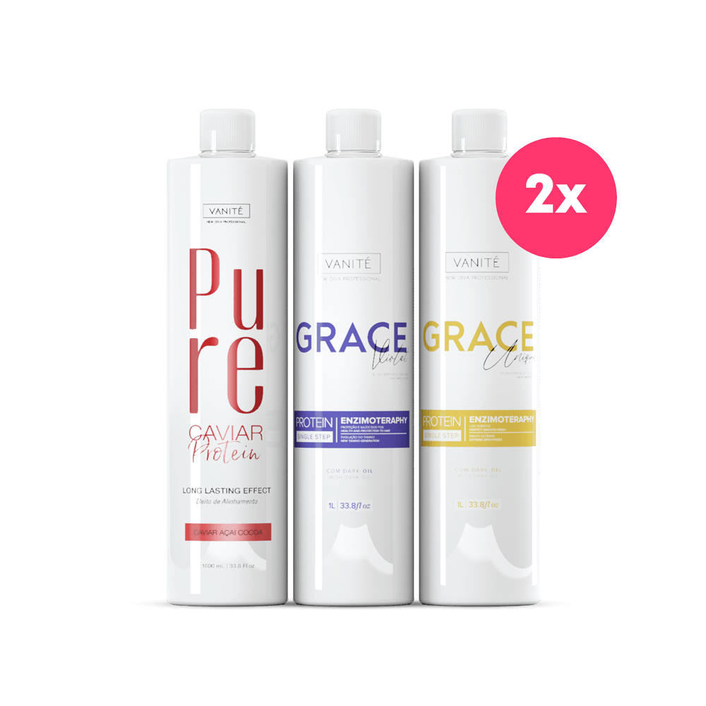 Kit 2 Pure Protein 1000ml + 2 Grace Violet 1000ml + 2 Grace Unique 1000ml (33.8 fl oz) - Make Beauty International