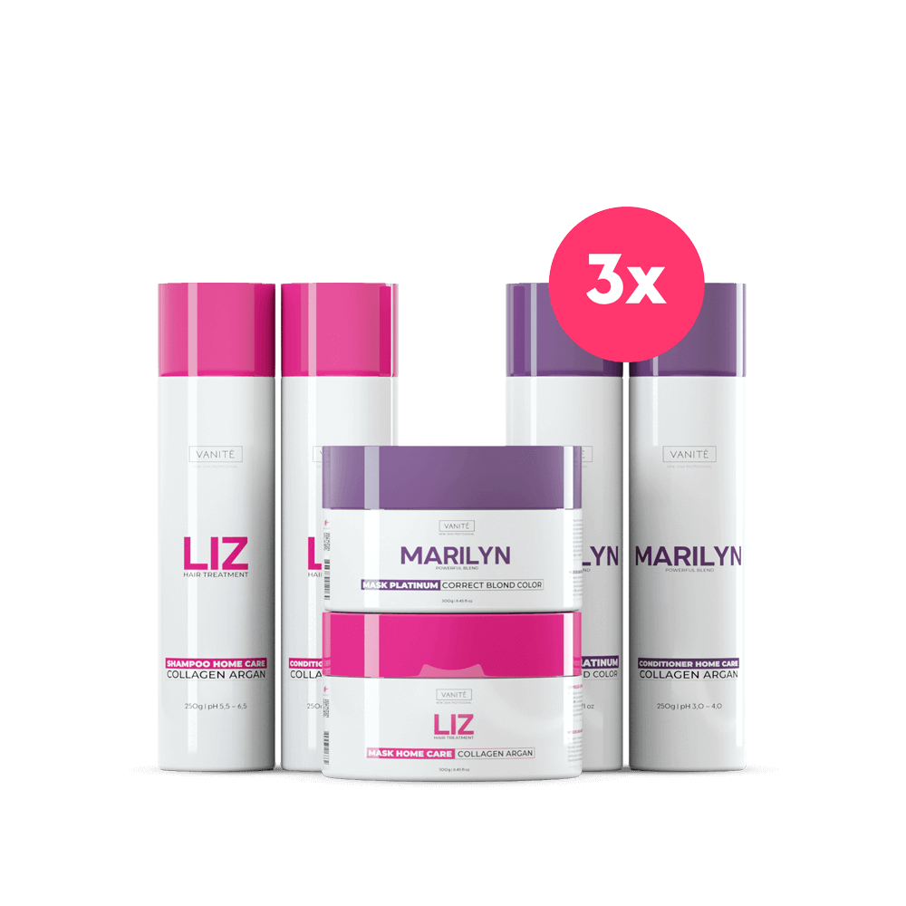 3 Units Kit Home Care Liz + 3 Units Kit Home Care Marilyn | 6 Shampoos + 6 Conditioners + 6 Masks - Make Beauty International