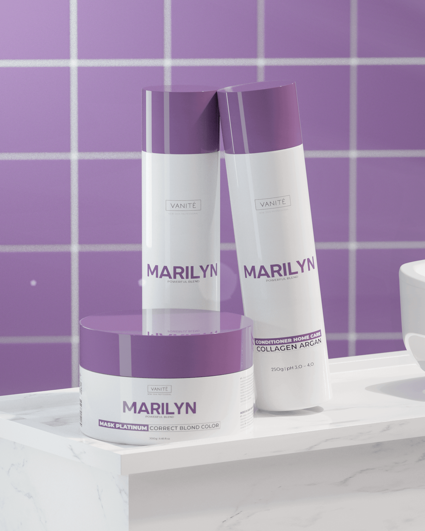 Kit Home Care Marilyn | 01 Shampoo 250ml + 01 Conditioner 250ml + 01 Mask 300g | For Blondes and Grays - Make Beauty International
