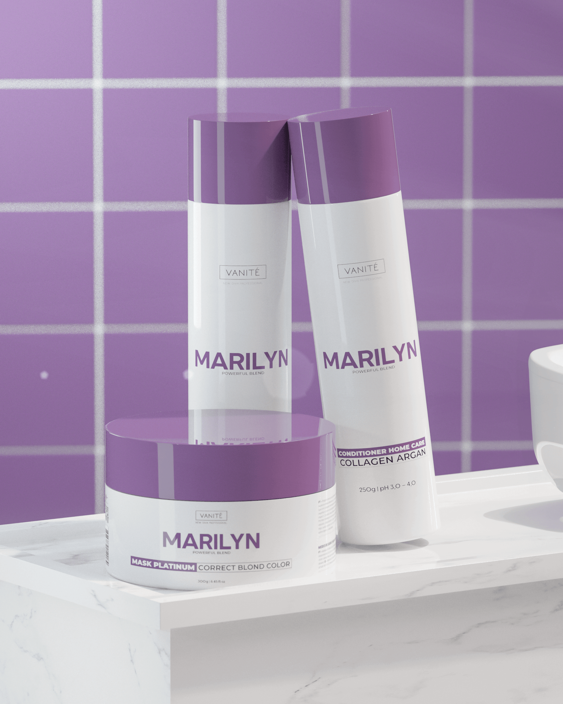 Kit - 6 Units Home Care Marlyn | 6 Shampoos + 6 Conditioners + 6 Masks | For Blondes and Grays - Make Beauty International