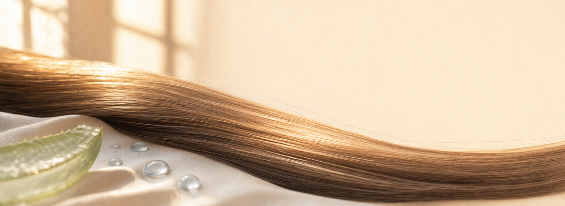 Glossy straight hair beside Make Beauty formaldehyde-free smoothing products