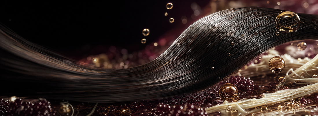 Glossy straight hair beside professional enzyme therapy and conditioning products