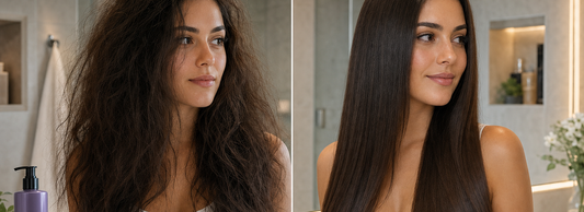A stylist applying a formaldehyde-free keratin treatment in a salon setting