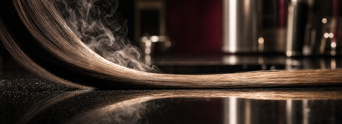Glossy straight hair beside formaldehyde-free smoothing and hair care products