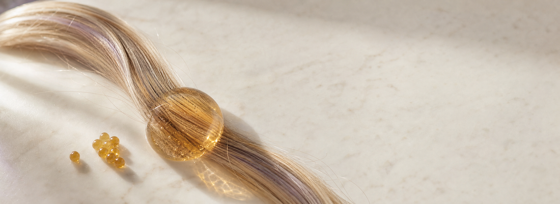 Glossy straight hair beside professional enzyme smoothing and hair care products