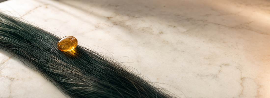 Glossy straight hair beside professional enzyme therapy and hair care products