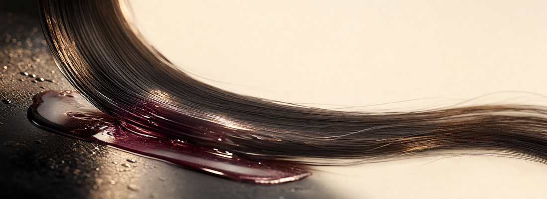 Glossy straight hair beside formaldehyde-free keratin and nourishing hair treatment products