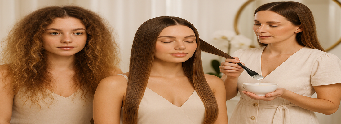 A woman with smooth, straight hair showcasing the results of alisado enzimoterapia.