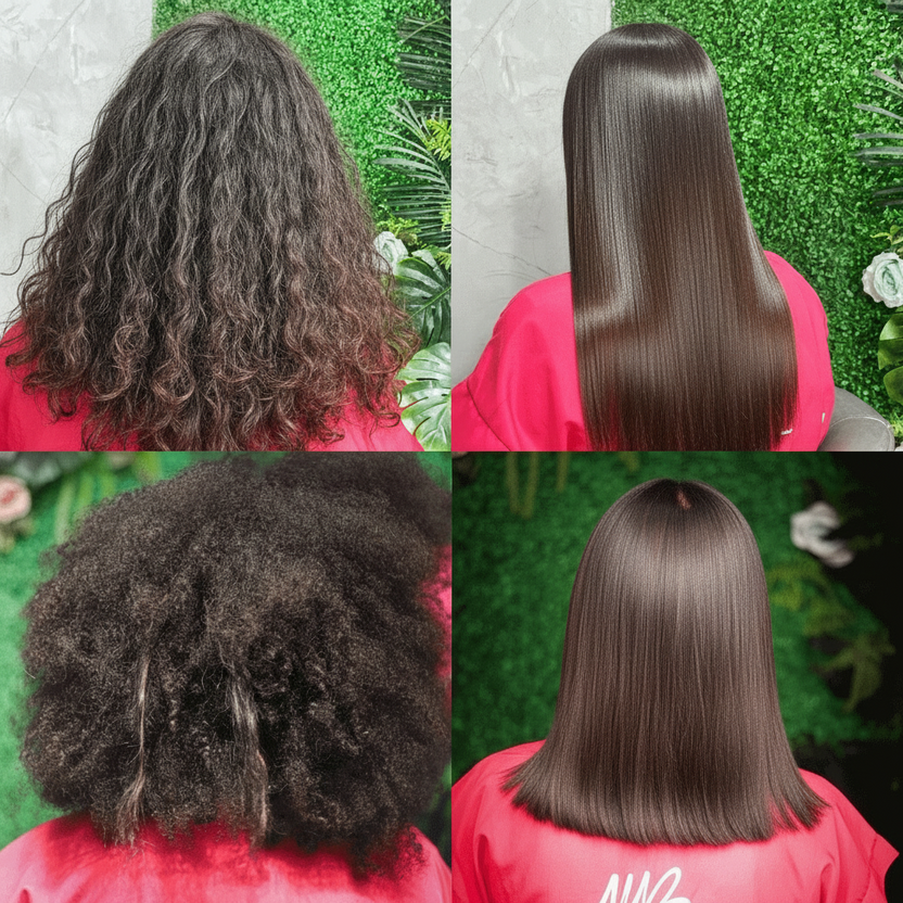 Duas referências oficiais de cabelo antes e depois da Grace Unique