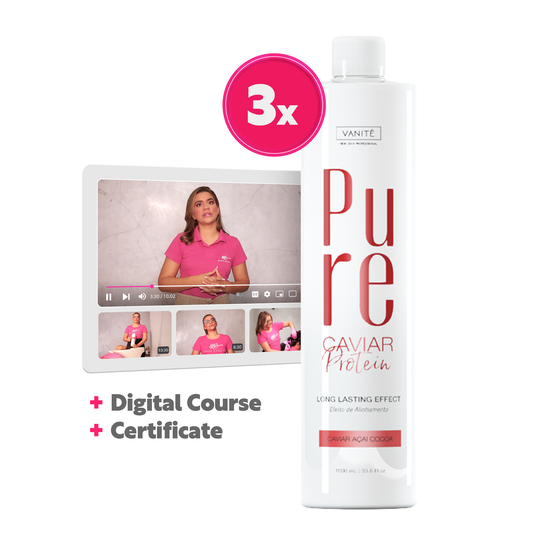 Kit - 3 Units Pure Protein | Semi Definitive Organic and Formaldehyde Free | For All Hair Types | 1000ml (33.8 fl oz) + Digital Access Course  + Certificate