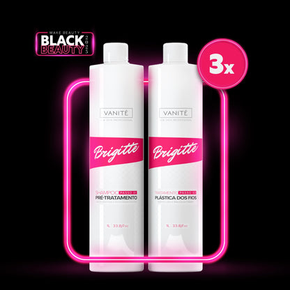 Kit - 3 units Brazilian Keratin Brigitte + 3 units Shampoo Brigitte | For All Hair Types | 1000ml (33.8 fl oz)