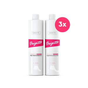 Kit - 3 units Brazilian Keratin Brigitte + 3 units Shampoo Brigitte | For All Hair Types | 1000ml (33.8 fl oz) - Make Beauty International