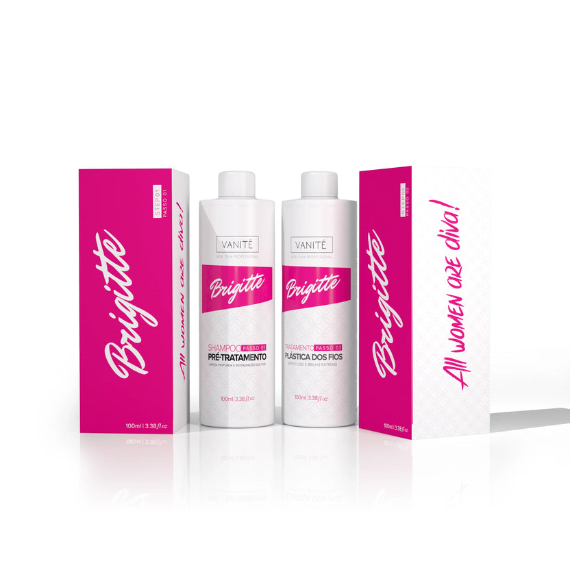 Kit oficial Brigitte com Shampoo Pré-Tratamento e Plástica dos Fios de 100 ml e suas caixas
