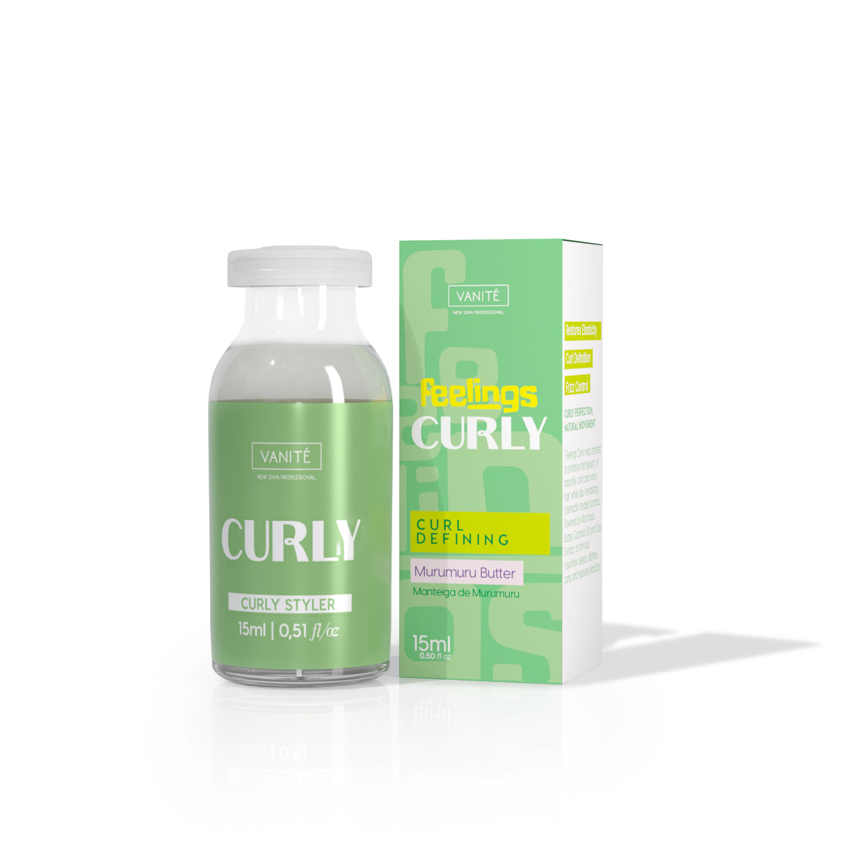 Ampola Feelings Curly 15 ml com a embalagem original verde