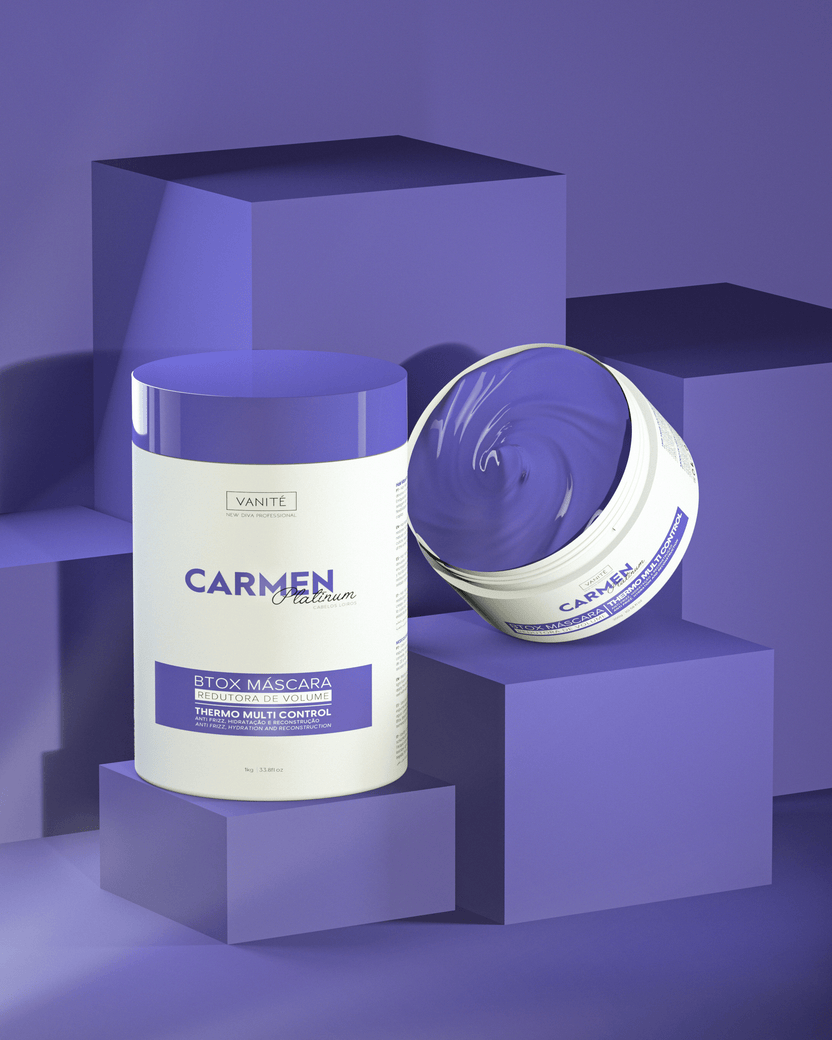 Carmen Platinum 1 kg em composição violeta com a textura do produto em destaque