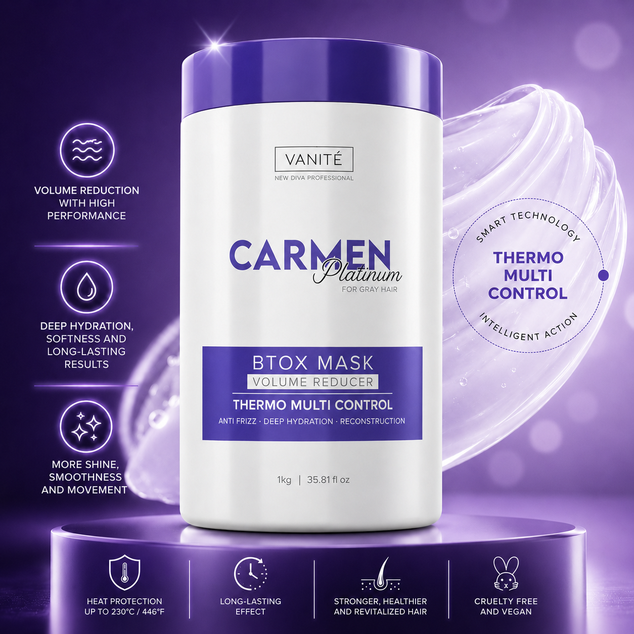Btox Carmen Platinum | Rúmmálslækkun og vökvun | Fyrir ljóst og grátt hár | 1 kg