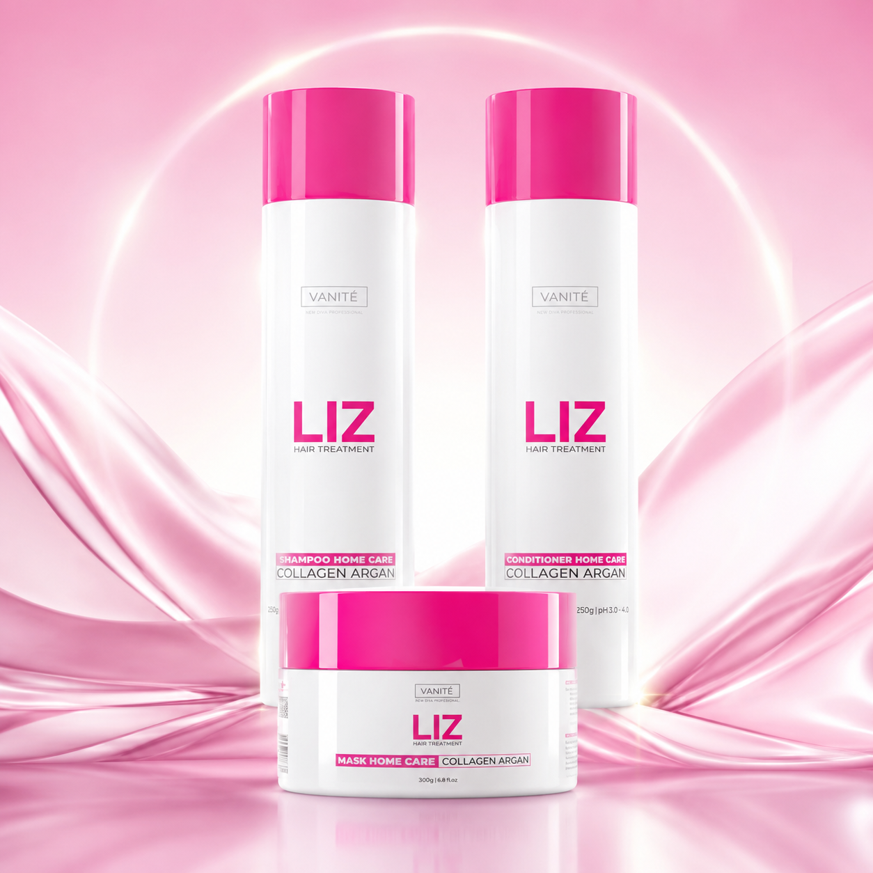 Kit Home Care Liz | 01 Sjampó 250ml+ 01 Hárnæring 250ml + 01 Maski 300g | Fyrir allar hárgerðir