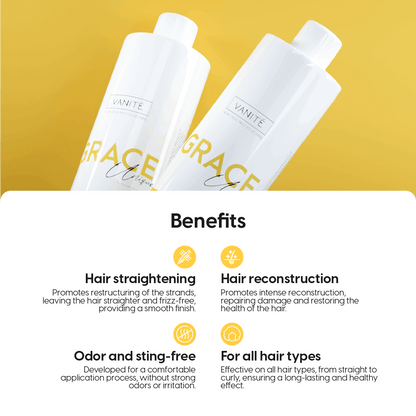6 units Grace Unique | Straightening Without Odor and Without Burning | For All Hair Types | 1000ml (33.8 fl oz)