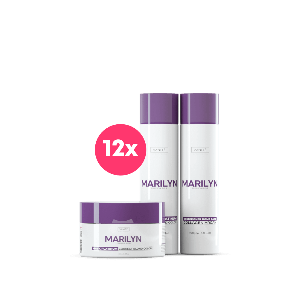 Pacote oficial de doze kits Marilyn, com shampoo, condicionador e máscara e selo 12x