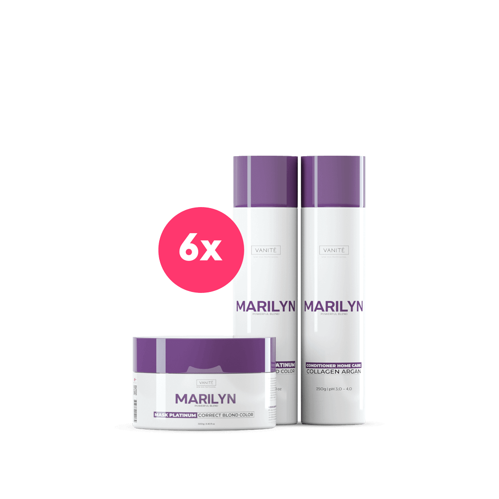 Pacote oficial de seis kits Marilyn, com shampoo, condicionador e máscara e selo 6x
