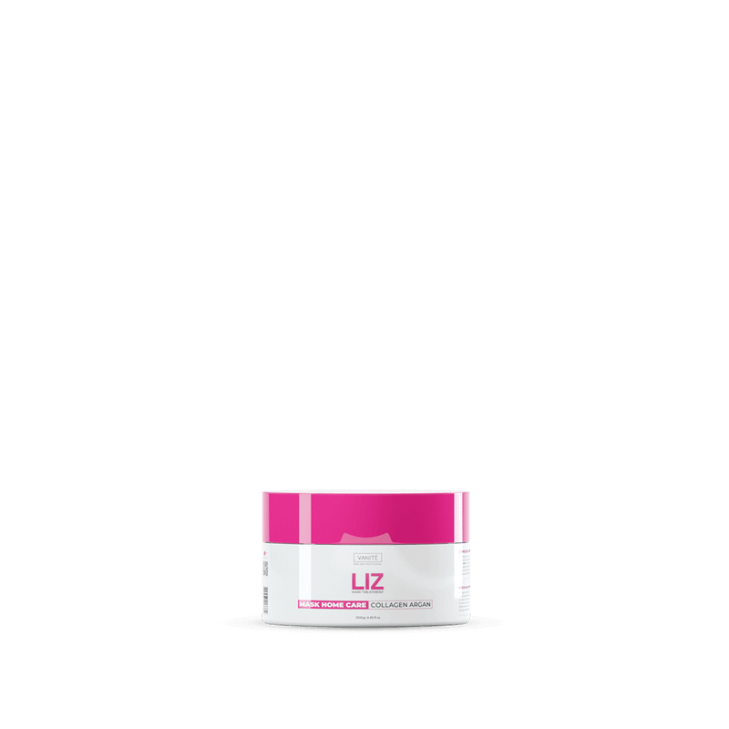 Pote de Máscara Home Care Liz com 300 g, colágeno e argan destacados no rótulo