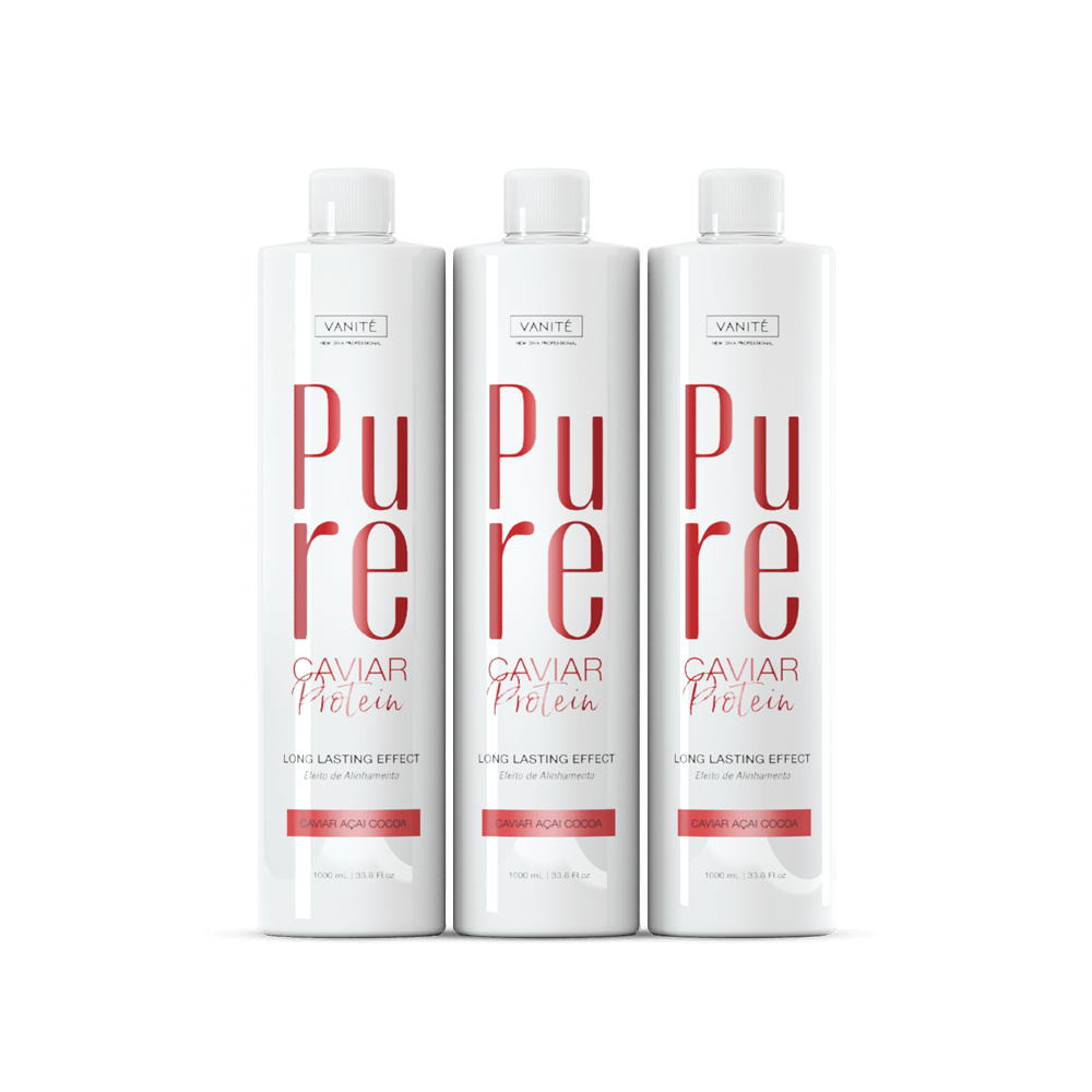 Kit - 3 Units Pure Caviar Protein | Semi Definitive Organic and Formaldehyde Free | For All Hair Types | 1000ml